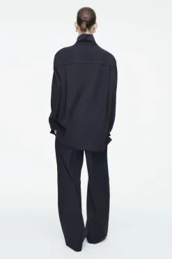 Sale COS BUTTONED FUNNEL-NECK TOP NAVY