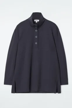 Sale COS BUTTONED FUNNEL-NECK TOP NAVY