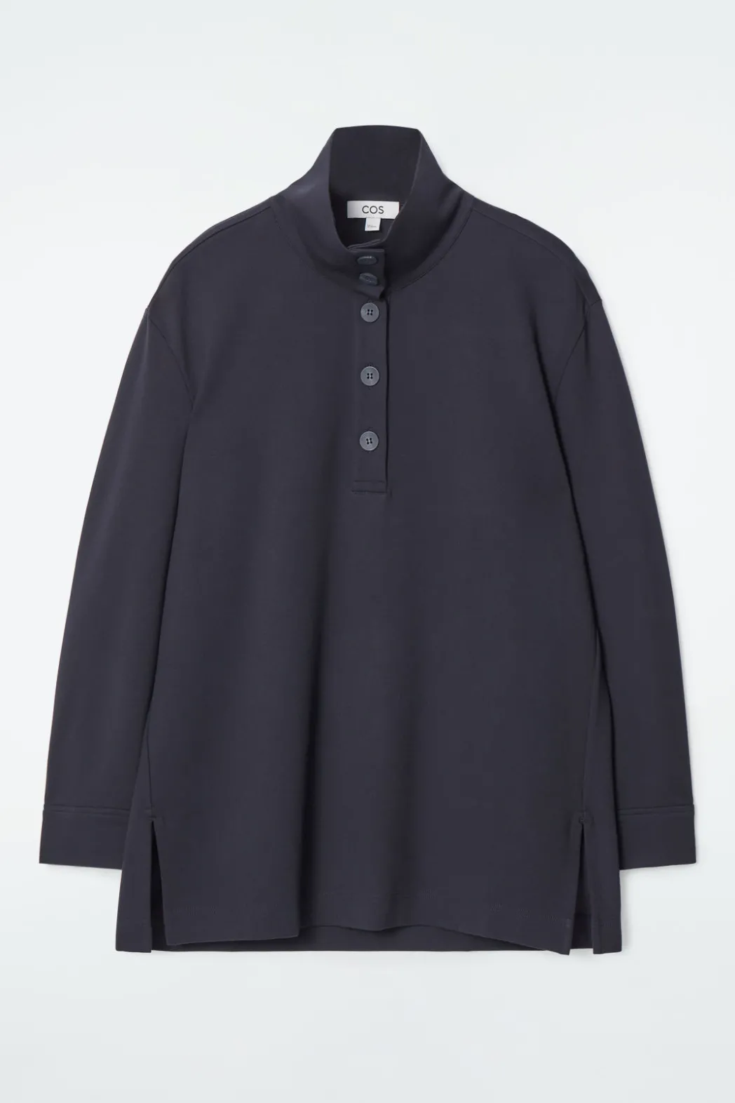 Sale COS BUTTONED FUNNEL-NECK TOP NAVY