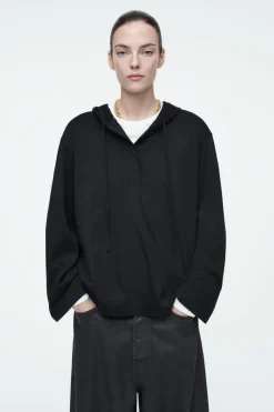 Sale COS BUTTONED LIGHTWEIGHT JERSEY HOODIE BLACK