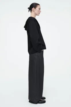 Sale COS BUTTONED LIGHTWEIGHT JERSEY HOODIE BLACK