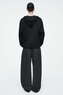 Sale COS BUTTONED LIGHTWEIGHT JERSEY HOODIE BLACK