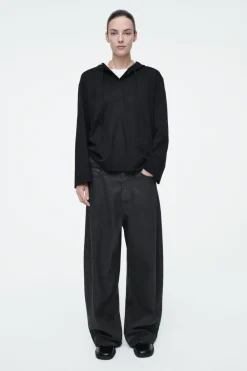 Sale COS BUTTONED LIGHTWEIGHT JERSEY HOODIE BLACK