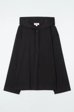 Sale COS BUTTONED LIGHTWEIGHT JERSEY HOODIE BLACK