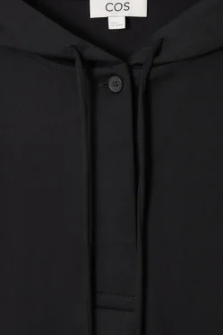 Sale COS BUTTONED LIGHTWEIGHT JERSEY HOODIE BLACK
