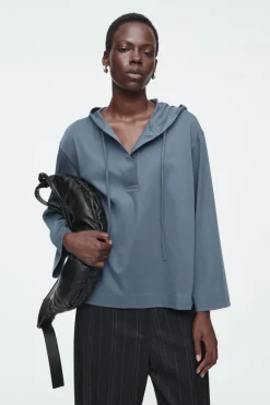 Hot COS BUTTONED LIGHTWEIGHT JERSEY HOODIE BLUE