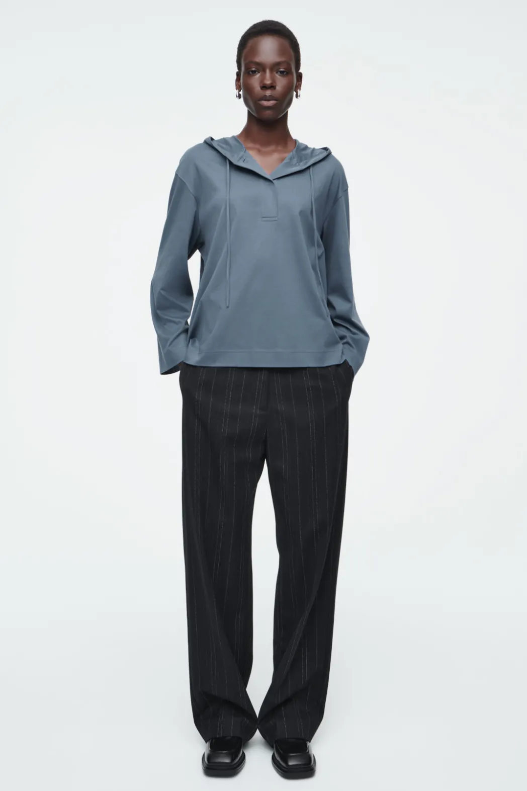 Hot COS BUTTONED LIGHTWEIGHT JERSEY HOODIE BLUE