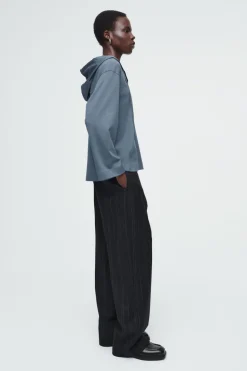 Hot COS BUTTONED LIGHTWEIGHT JERSEY HOODIE BLUE