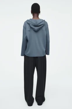Hot COS BUTTONED LIGHTWEIGHT JERSEY HOODIE BLUE