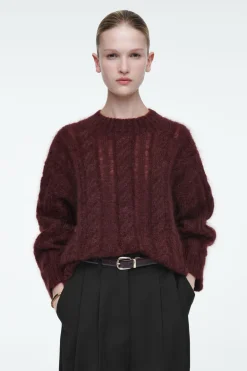 Clearance COS CABLE-KNIT MOHAIR SWEATER BROWN