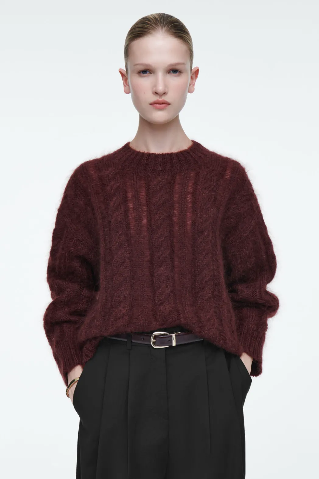 Clearance COS CABLE-KNIT MOHAIR SWEATER BROWN