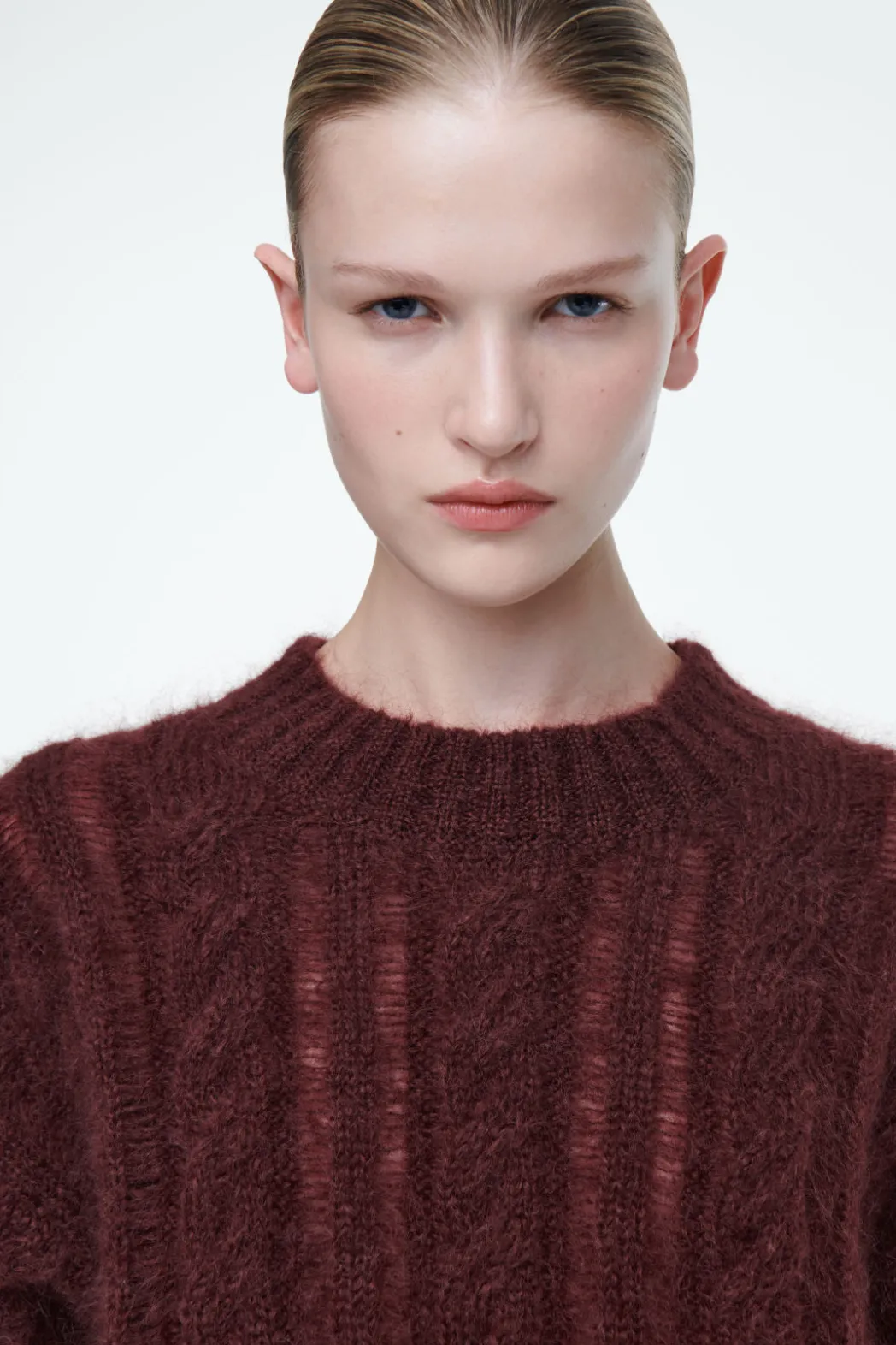 Clearance COS CABLE-KNIT MOHAIR SWEATER BROWN