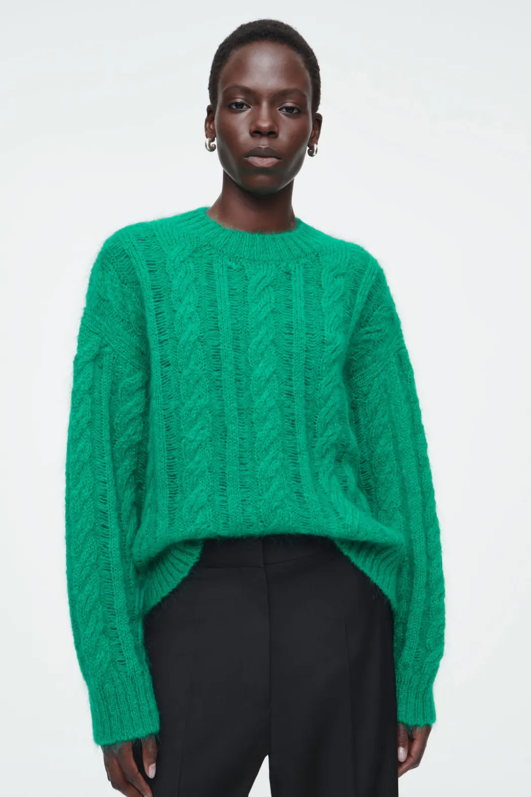Online COS CABLE-KNIT MOHAIR SWEATER GREEN
