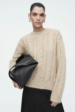 Clearance COS CABLE-KNIT MOHAIR SWEATER LIGHT BEIGE