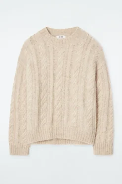 Clearance COS CABLE-KNIT MOHAIR SWEATER LIGHT BEIGE