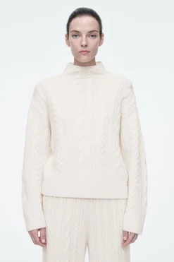 Hot COS CABLE-KNIT WOOL FUNNEL-NECK SWEATER IVORY
