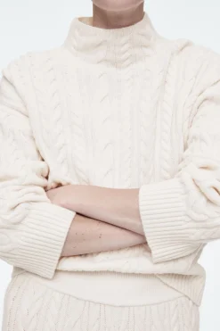Hot COS CABLE-KNIT WOOL FUNNEL-NECK SWEATER IVORY