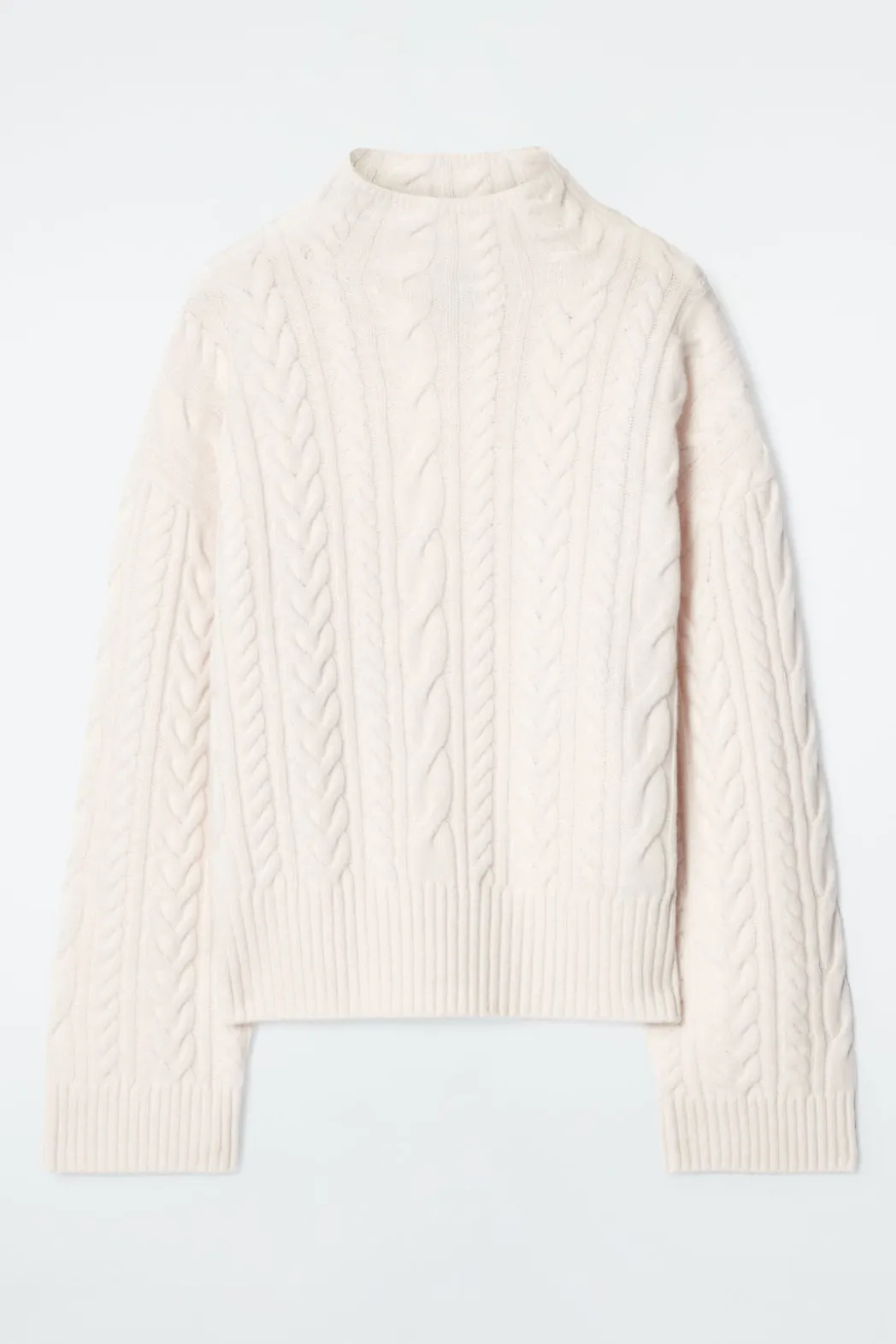 Hot COS CABLE-KNIT WOOL FUNNEL-NECK SWEATER IVORY