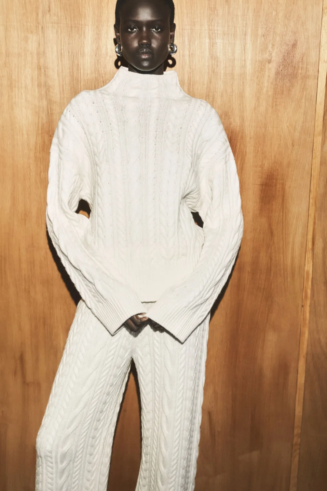 Hot COS CABLE-KNIT WOOL FUNNEL-NECK SWEATER IVORY