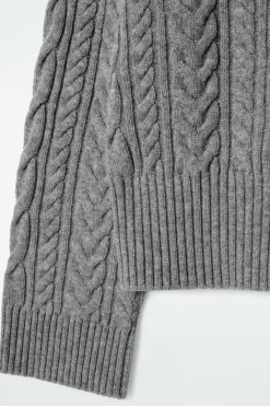 COS CABLE-KNIT WOOL FUNNEL-NECK SWEATER GRAY