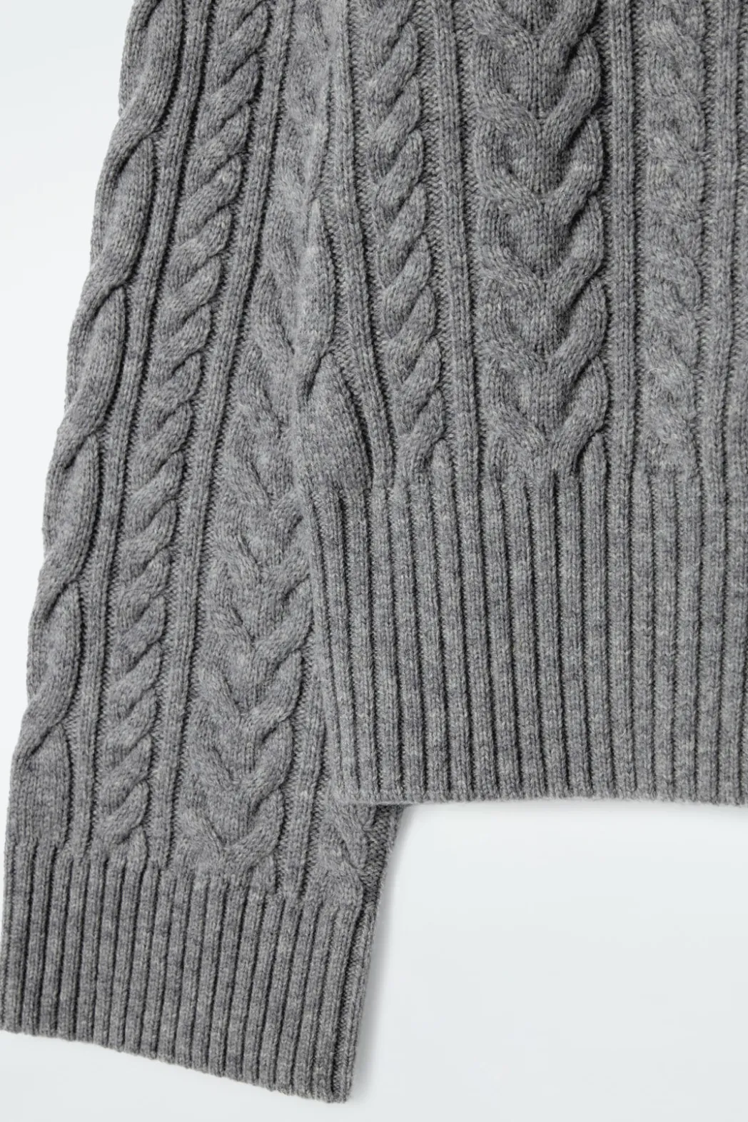 COS CABLE-KNIT WOOL FUNNEL-NECK SWEATER GRAY