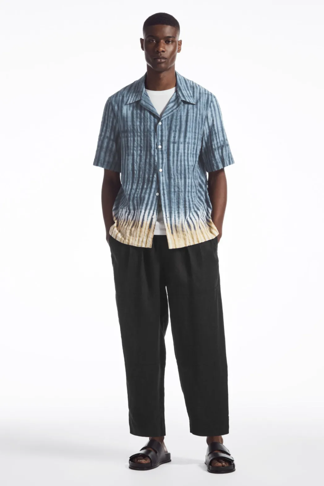 COS CAMP-COLLAR SHORT-SLEEVED SHIRT BLUE / BEIGE