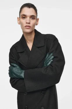 Online COS CASHMERE-LINED LEATHER GLOVES DARK GREEN