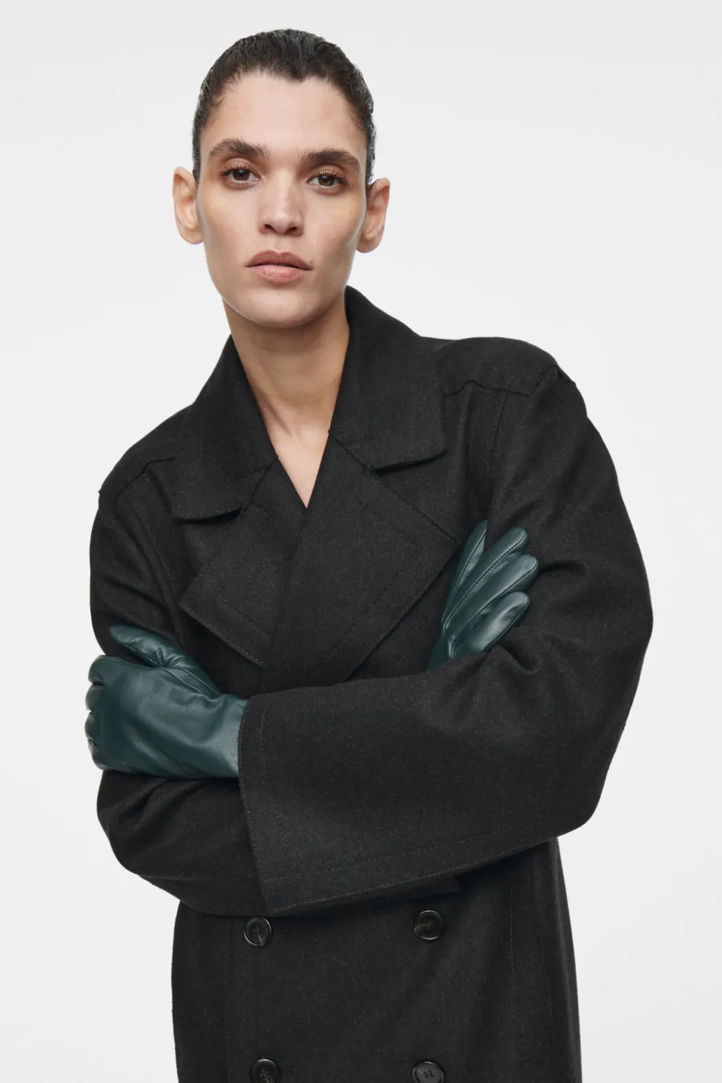 Online COS CASHMERE-LINED LEATHER GLOVES DARK GREEN
