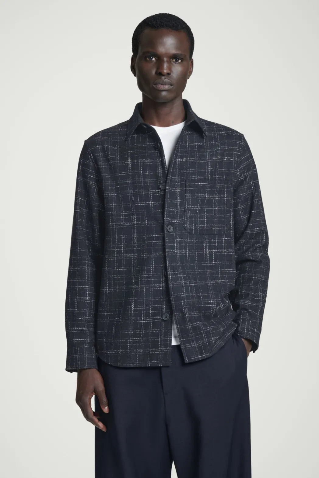 New COS CHECKED WOOL OVERSHIRT NAVY / CHECKED