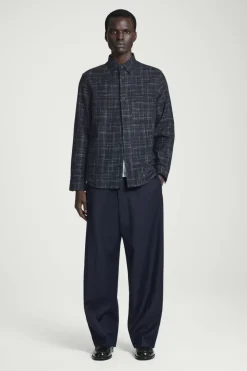 New COS CHECKED WOOL OVERSHIRT NAVY / CHECKED