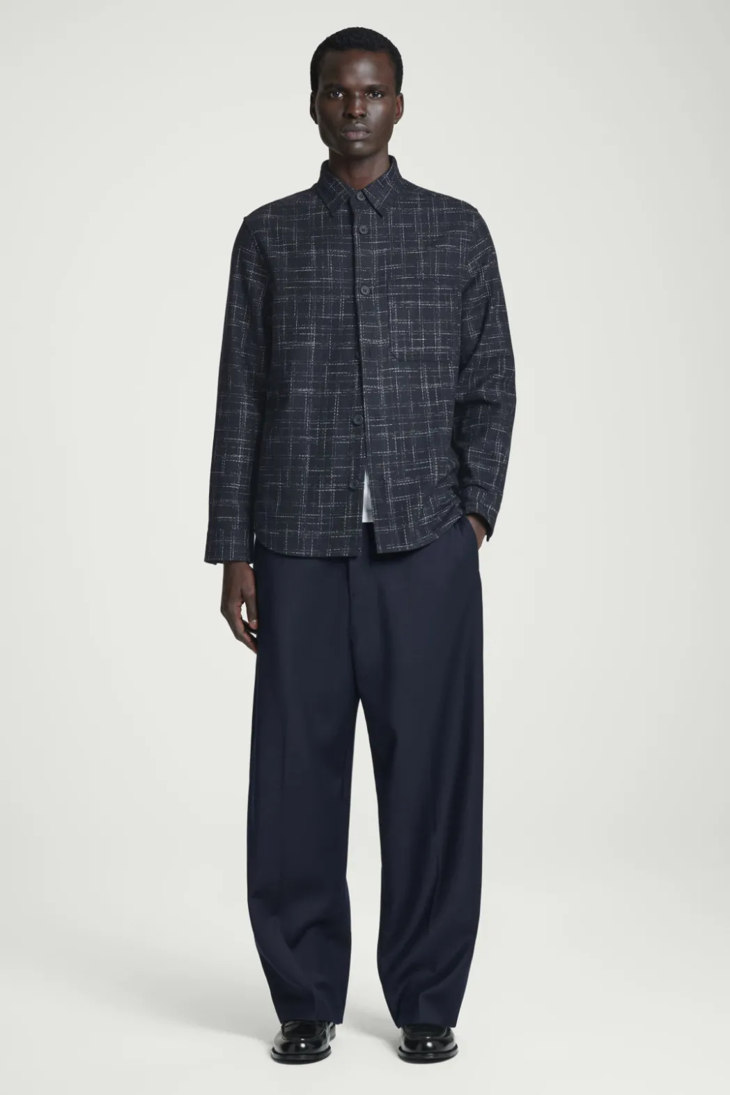 New COS CHECKED WOOL OVERSHIRT NAVY / CHECKED