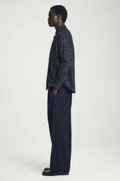 New COS CHECKED WOOL OVERSHIRT NAVY / CHECKED