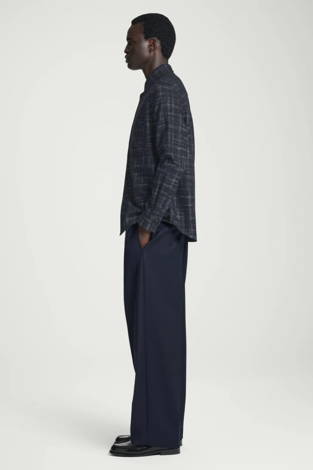 New COS CHECKED WOOL OVERSHIRT NAVY / CHECKED