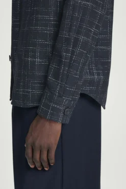 New COS CHECKED WOOL OVERSHIRT NAVY / CHECKED