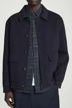 New COS CHECKED WOOL OVERSHIRT NAVY / CHECKED