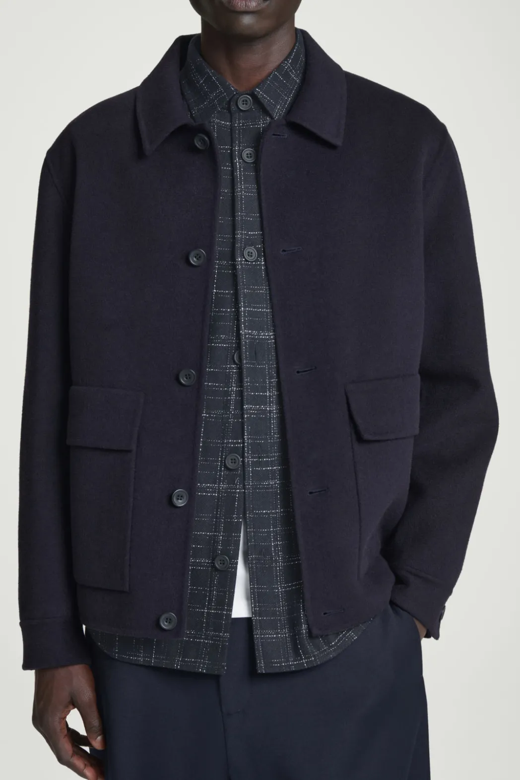 New COS CHECKED WOOL OVERSHIRT NAVY / CHECKED