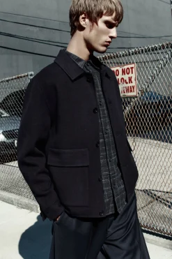 New COS CHECKED WOOL OVERSHIRT NAVY / CHECKED