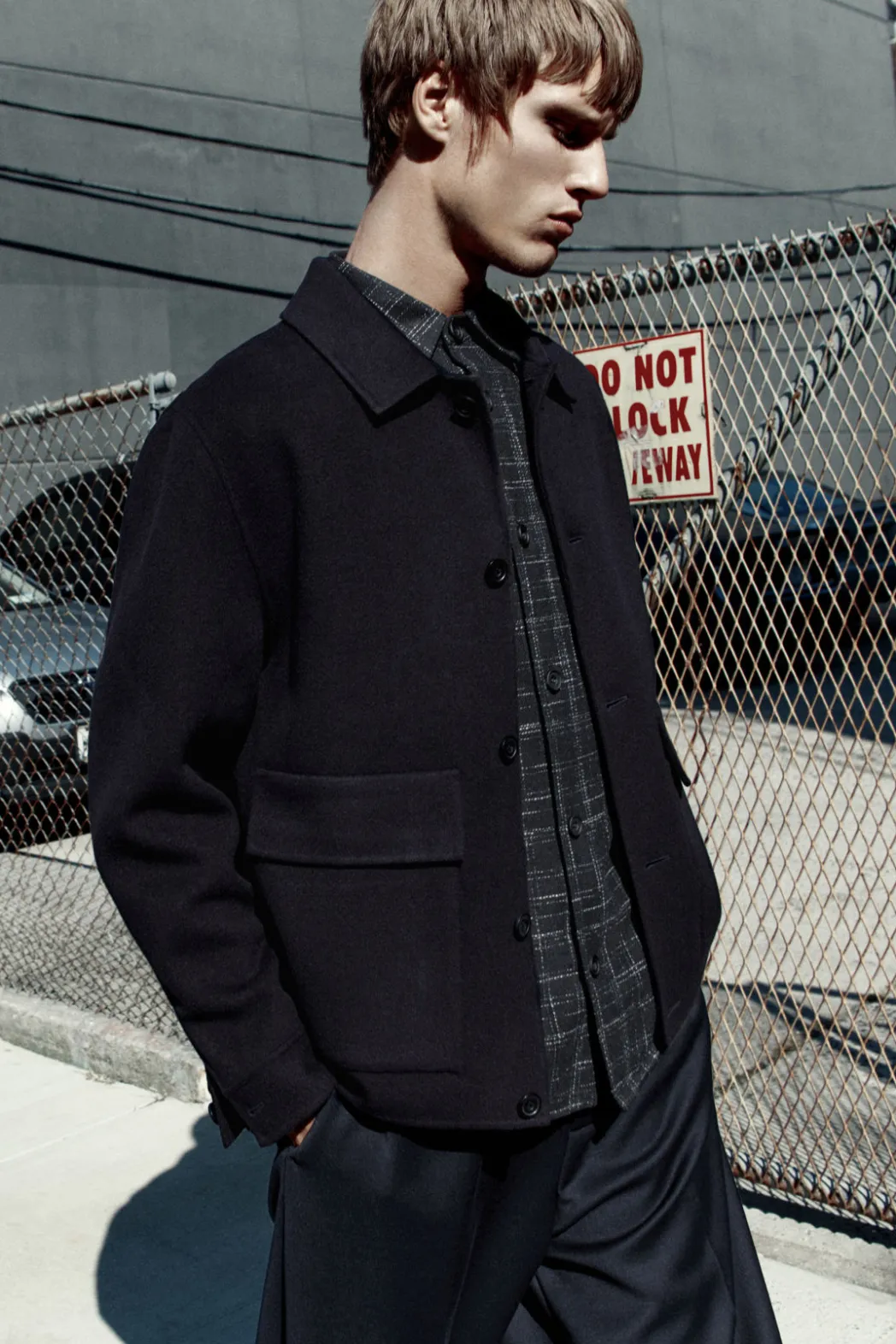 New COS CHECKED WOOL OVERSHIRT NAVY / CHECKED
