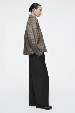 Outlet COS CHECKED WOVEN LEATHER JACKET KHAKI / CHECKED