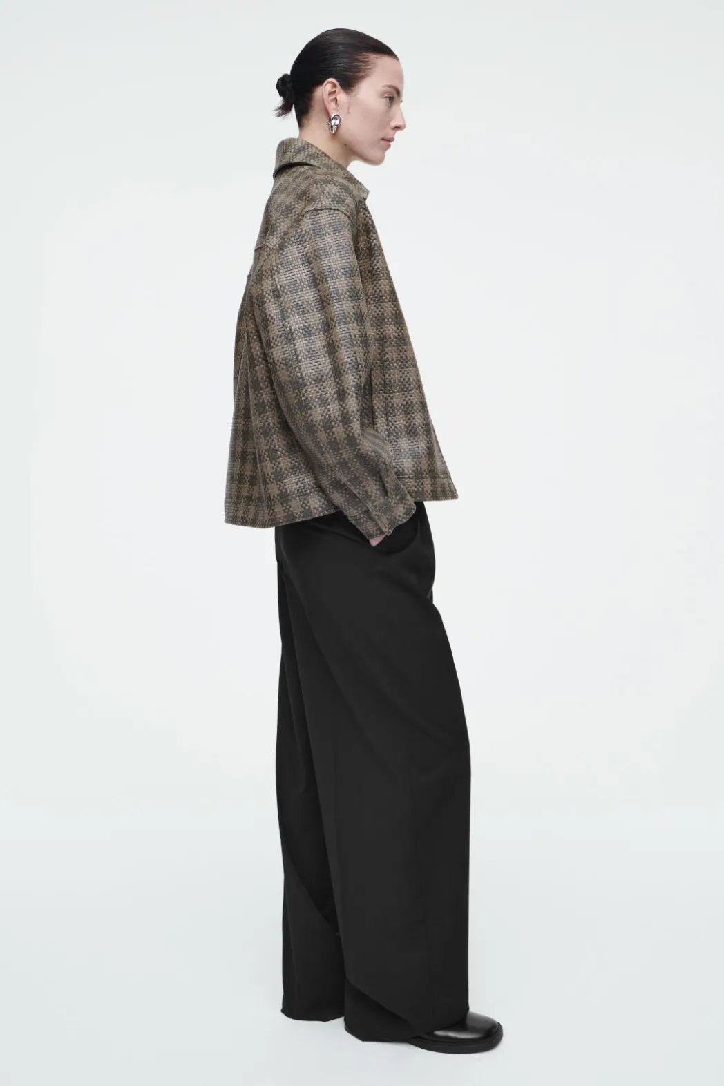 Outlet COS CHECKED WOVEN LEATHER JACKET KHAKI / CHECKED