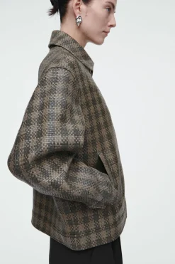 Outlet COS CHECKED WOVEN LEATHER JACKET KHAKI / CHECKED