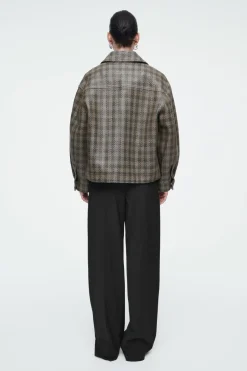 Outlet COS CHECKED WOVEN LEATHER JACKET KHAKI / CHECKED