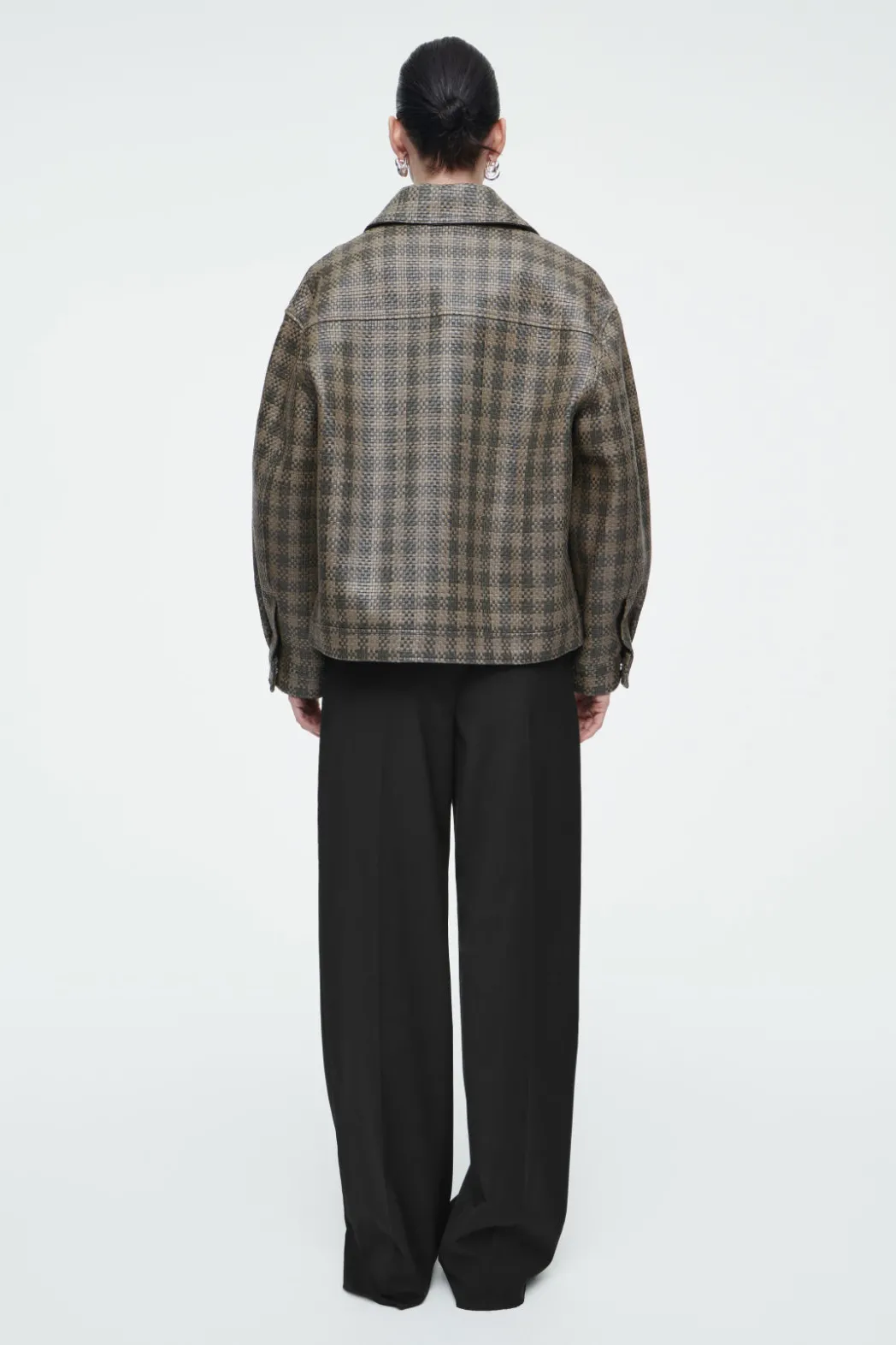 Outlet COS CHECKED WOVEN LEATHER JACKET KHAKI / CHECKED