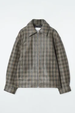 Outlet COS CHECKED WOVEN LEATHER JACKET KHAKI / CHECKED
