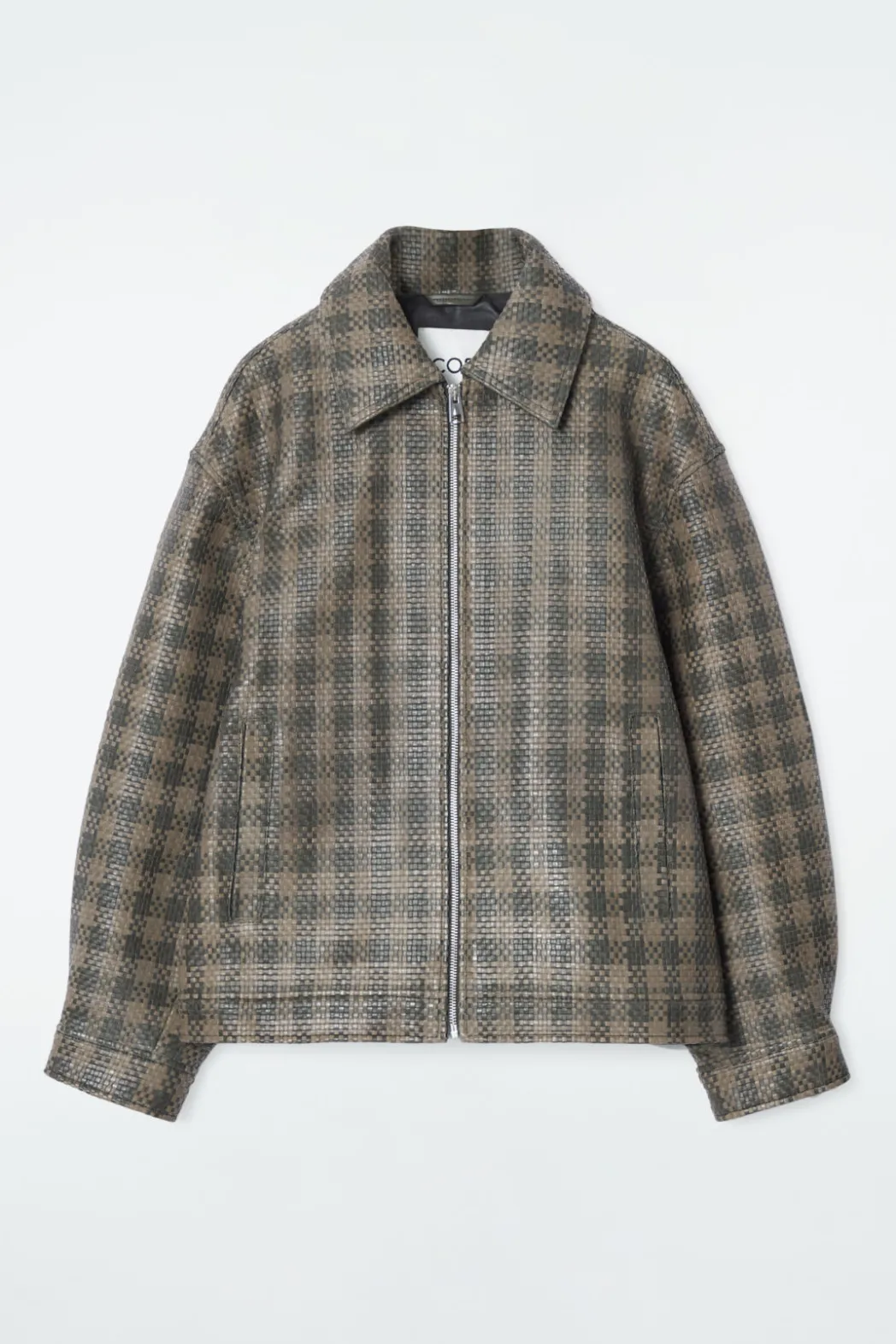 Outlet COS CHECKED WOVEN LEATHER JACKET KHAKI / CHECKED