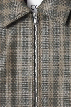 Outlet COS CHECKED WOVEN LEATHER JACKET KHAKI / CHECKED