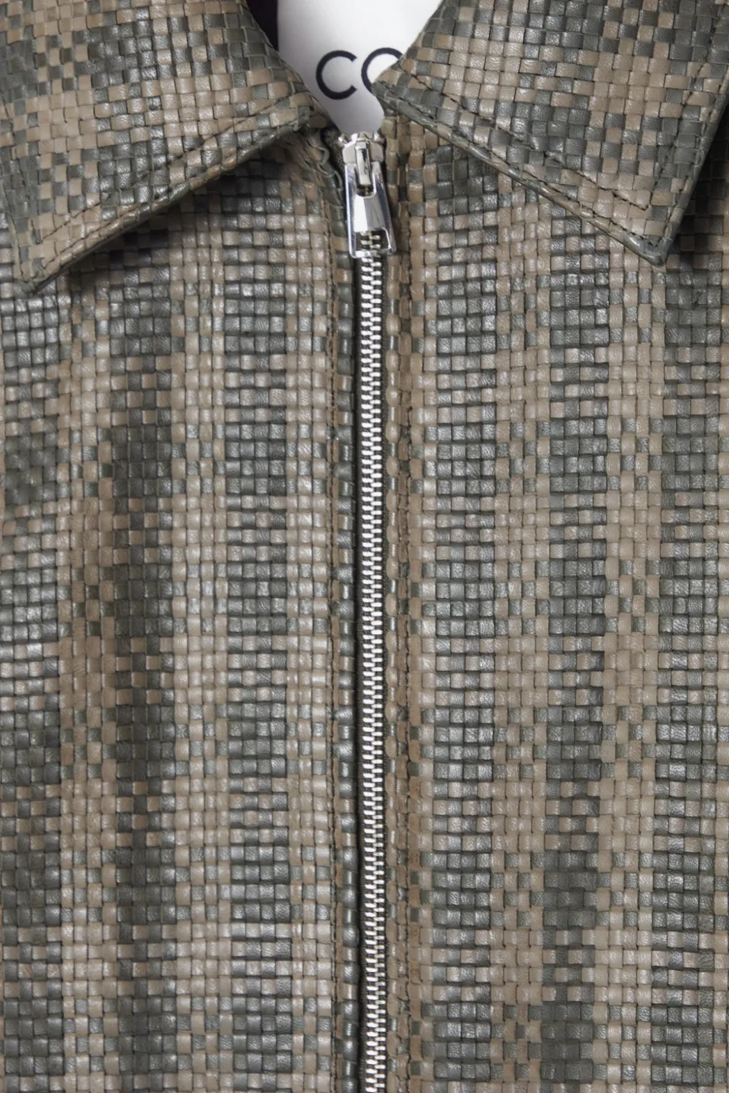 Outlet COS CHECKED WOVEN LEATHER JACKET KHAKI / CHECKED
