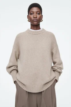 New COS CHUNKY PURE CASHMERE CREW-NECK SWEATER BEIGE