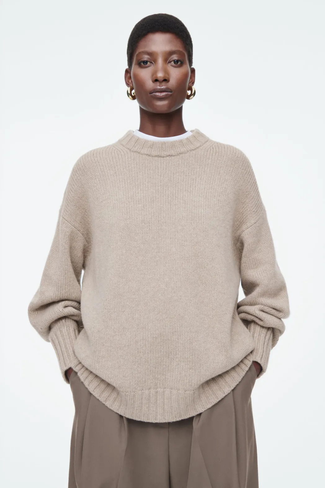 New COS CHUNKY PURE CASHMERE CREW-NECK SWEATER BEIGE