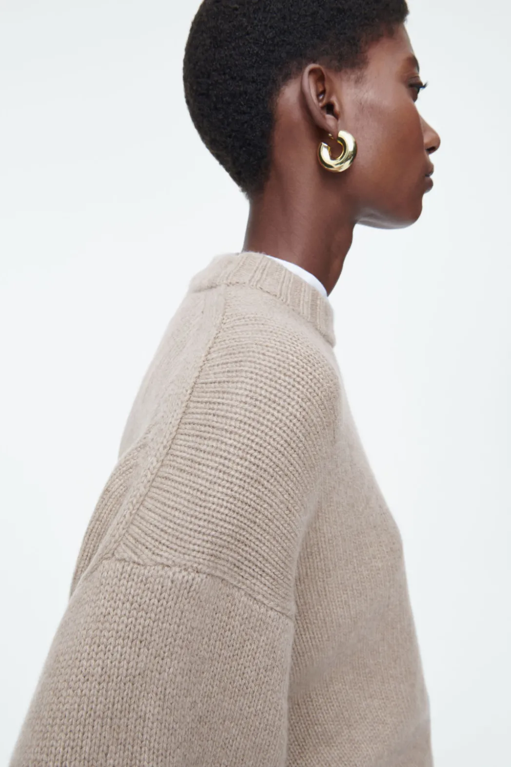 New COS CHUNKY PURE CASHMERE CREW-NECK SWEATER BEIGE